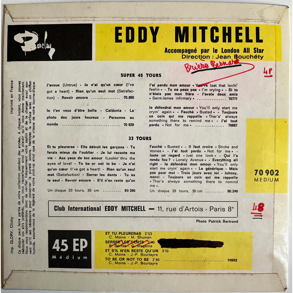  Eddy Mitchell Accompagné Par London All Star  -  et tu pleureras 