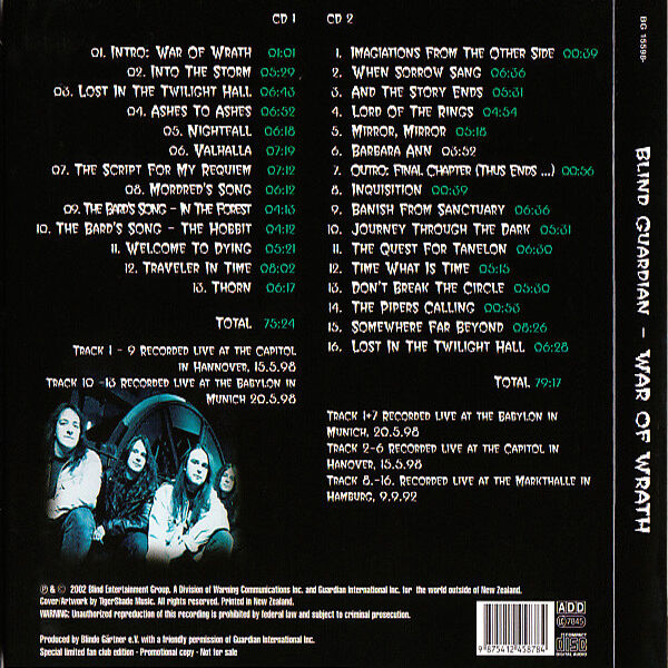  Blind Guardian  -  war of wrath double digipak 